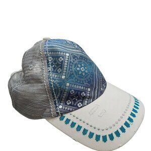 Catchfly Blue & Gray Mesh Trucker Hat With Embroidered Pattern